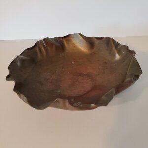 Vintage Copper Bowl Unique Crimped Edge, Marked DrumGold